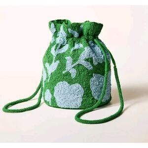 KATE SPADE X TARGET Beaded Classic Rose Drawstring Bucket Bag Green / Blue - NWT